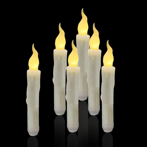 Flimrande Flamlösa Ljus, 1 Fjärrkontroll, 17cm Ivory, Batteridrivna LED Fönsterlampor, Timer, Set med 6 Flamlösa Plastvaxljus