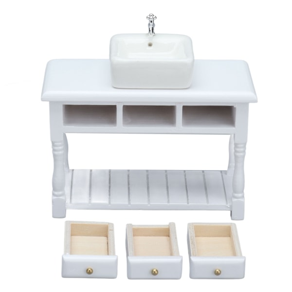 Dockhusbadrum Set 1:12 Dockhus Miniatyr Vit Tvättställ Bordsset Badrumstillbehör Leksaker