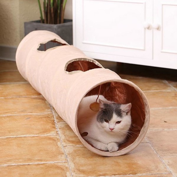 Hopfällbar kattunnel, prasslande tunnel, lektunnel 120 cm, katt leksakstunnel med plyschboll