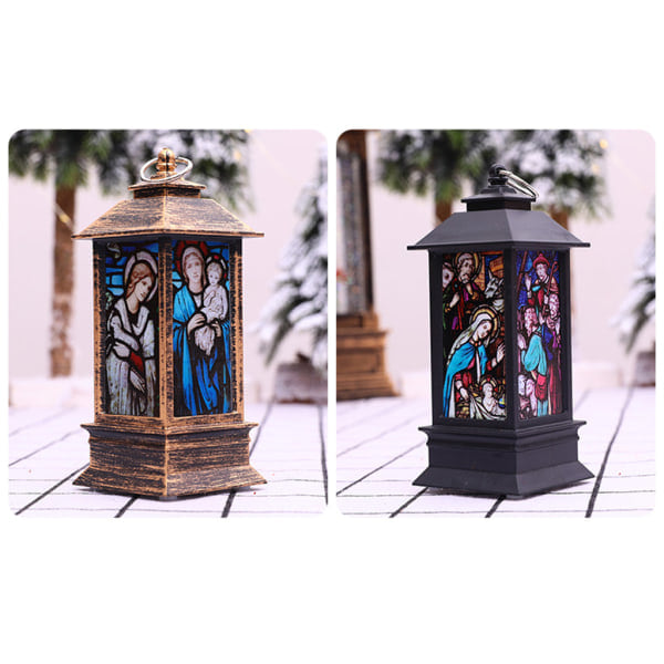LED Julelys Jesus Religiøs Vindlampe for Julebord Hjem Soverom Kirke Dekor Nyttårsgave Nattlys Svart