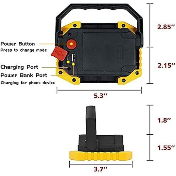30W Uppladdningsbar LED Arbetslampa 2 COB Spotlights 1500lm Portabel Vattentät för Utomhuscamping Vandring Nödsituation[YDE]