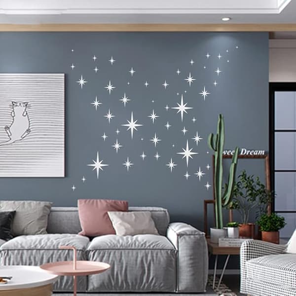 Star Mirror, 82 Pcs 3D Star Wall Stickers Silver Removable Wall Mirror Stick-FY-