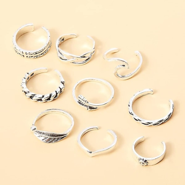 Tåringar Pack för kvinnor Silver tå Fingerringar för tonårsflickor Fot tåringar Öppna Boho smycken för sommaren Sandaler Beach Hennes gåva