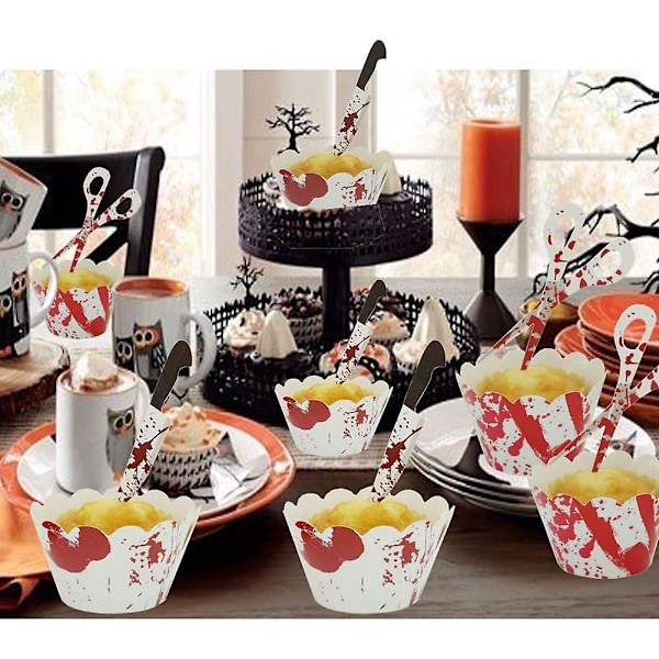 Halloween Cupcake Toppers & Wraps, Gyserkage Halloween Dekoration Blodflet Tårte