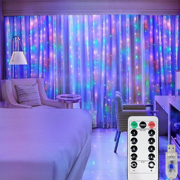 Jul USB LED-gardinljusslinga Festong LED-ljus Julgransbelysning Dekorationer 2024 Semester Bröllop Dekorativ Ljusgardin (FMY) Vit White 3x3M