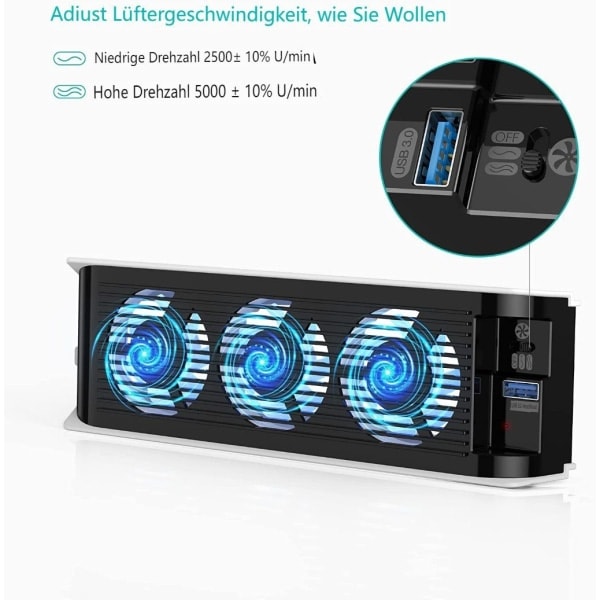 PS5-fläkt med LED-belysning, uppgraderad tyst kylning