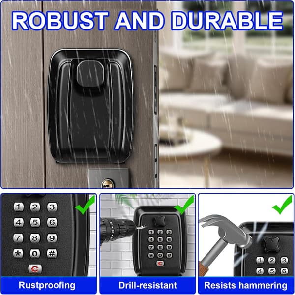 Key Cabinet Wall Mounted Police Approved, Large Key Box with Resettable 12-Digit Code, Weatherproof Key Box-FY-