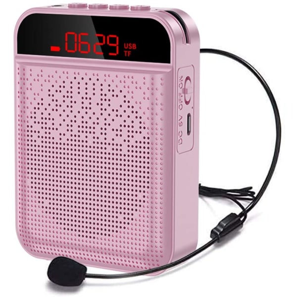 Röstförstärkare Bärbar Bluetooth med UHF Trådlös Mikrofon Headset Mini Högtalare 4000mAh Uppladdningsbart PA System (Rose Gold) (rosa)