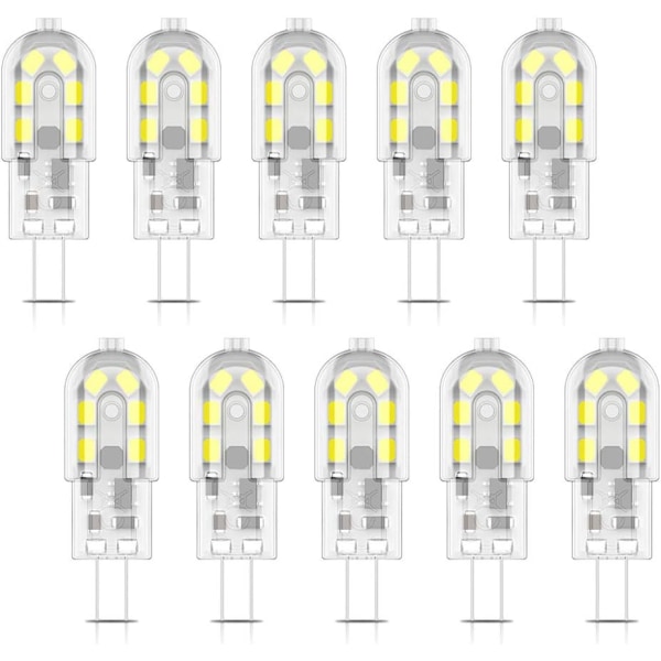 10X G4 LED-pære 2W LED-pære 12 SMD 2835LED-er Kaldt hvitt 6000K Lyspære Lampe 200LM Tilsvarer 20W Halogenlampe AC/DC12V