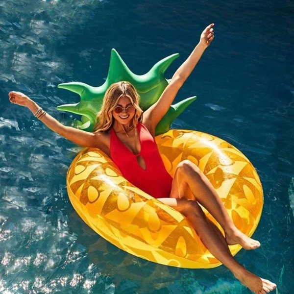 Stor uppblåsbar ananasflotta för poolfester, sommaruppblåsbar leksak, poolfestleksak med snabbutlösningsventiler