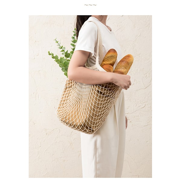 3-pak Mesh Bomuldsreb Indkøbsposer (30*35*10cm), Genanvendelig Mesh