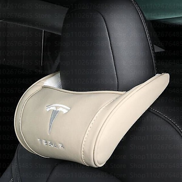 Läderbil nackstöd för Tesla Model 3 XSY 2022 Ländryggskudde Resenackstöd Tesla Model Y 2023 Tillbehör Bilinredning beige headrest