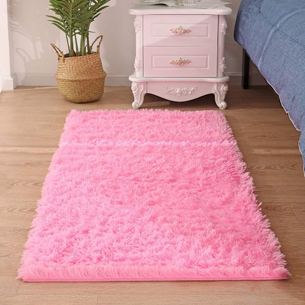 Plush Matta Tjock Hög Fluffig Rosa Matta Halkfri