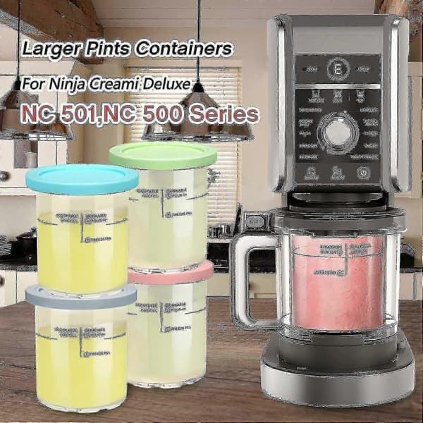 For Ninja Creami Deluxe 4-pack Replacement Pints and Lid Set with Secure Locking Ribs Compatible with NC501 NC500 Series Ice Cream Maker Accessories-FY-