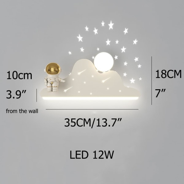 Astronaut LED-vegglampe for barnerom, dimbar nattbordslampe, projeksjonsstjerner, nattlys, hvit, moderne vegglampe