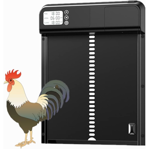 Ny automatisk hönsgårdsdörr, 3.0 smart hönsgårdsdörr i metall, djurdörr i metall med timer, lämplig för kycklingar, ankor, duvor, etc (svart)