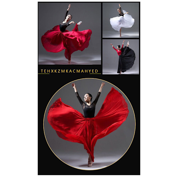 720 Silkeaktig, Gjennomsiktig Chiffon Elastisk Midje Lang Danseskjørt for Magedans Rød Red 80cm