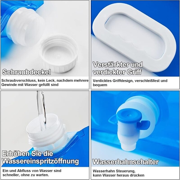 4-pack 10L hopfällbar vattenflaska med kran, bärbar flexibel vattendunk för dricksvatten, hopfällbar vattenpåse för utomhus-Po-