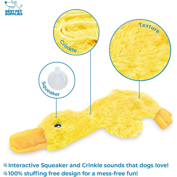 Beste kjæledyrtilbehør Crinkle Dog Toy for små, mellomstore og store raser Søte ikke-fylte anker med myk squeaker - Gul