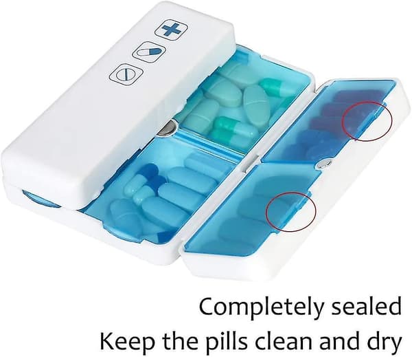 2-pack Magnetic Foldable Pill Box, 7-Compartment Portable Pill Storage Box, for Travel-FY-