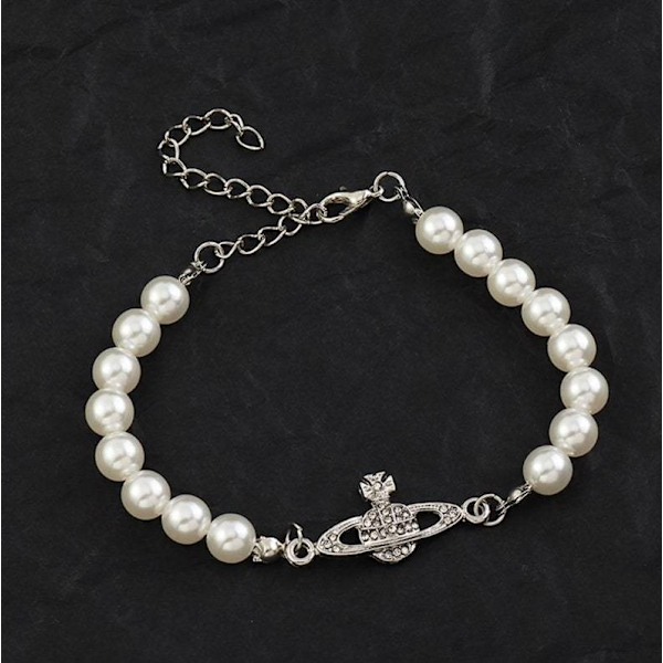 Vintage Dam Halsband Saturnus Hänge Blanka Rhinestone silver