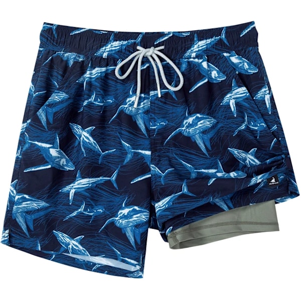 SURFCUZ badbyxor med kompressionsfoder, stretchiga badshorts Shark-Po- Shark M