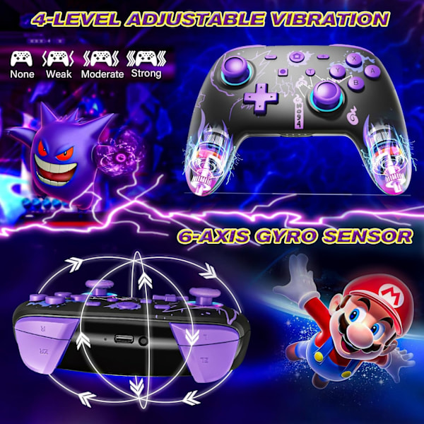 Controller til Nintendo Switch/OLED/Lite, Trådløs Pro Switch-controller med LED-joystick/Bevægelse/Vibration/Turbo/Vækning