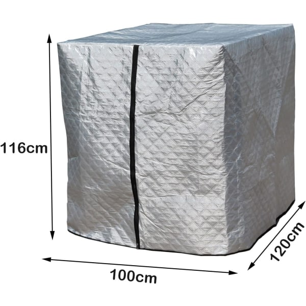 IBC Water Tank Tarpaulin 1000 L Rain Water Tank Container Cover with Zipper Windproof Anti-UV Tear Resistant 120 x 100 x 116 cm (Silver)