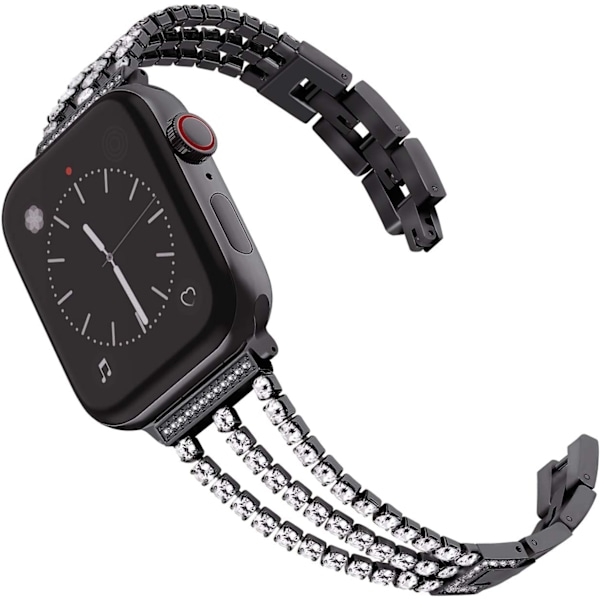 Kompatibel med Apple Watch-rem 42mm 44mm 45mm 49mm, damklockarmband med glittrande kristaller, ersättningsband, sort 42/44/45/49MM