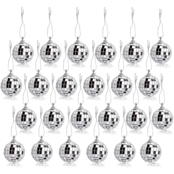 24 stk sølv disco speilball for festdekorasjon, juletre bryllup bursdagsfest pynt (4cm)