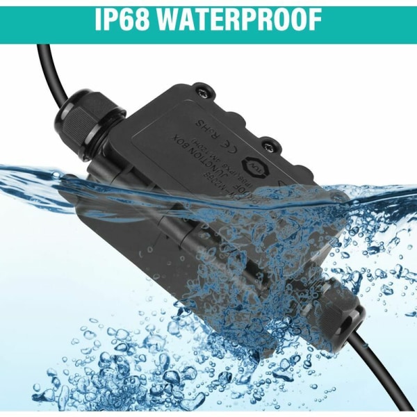 IP68 Vattentät Kopplingsdosa, 2-vägs Kopplingsdosa Anslutningar Utomhus Elbox Lätt att Installera för Ø 5-12mm Kabeldiameter, Svart