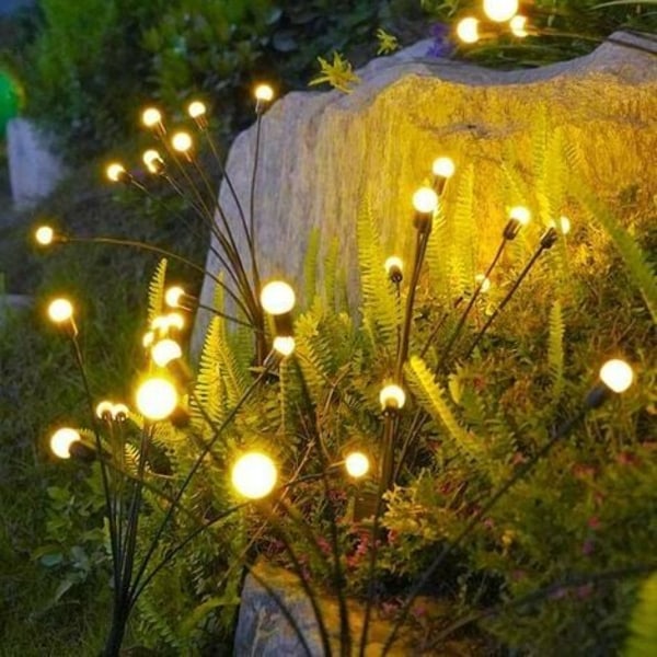 Eldflugeformat solar LED-ljus Vattentätt utomhus trädgårdsdekoration Dekorativt landskapsljus, varmfärgat ljus, 6 lampor