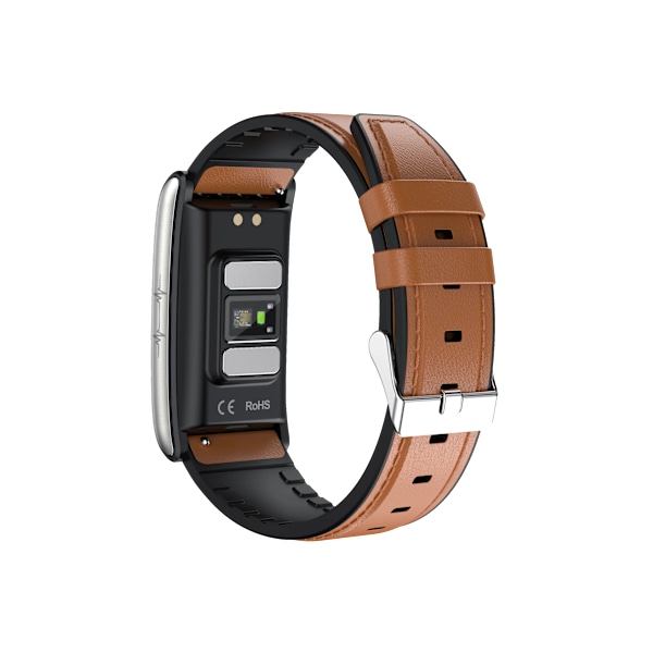 Ny E600 Blodsocker Puls Blodtrycksmätare Hälso-EKG+PPG Smartklocka IP68 Vattentät Sport Smartklocka Leather Brown