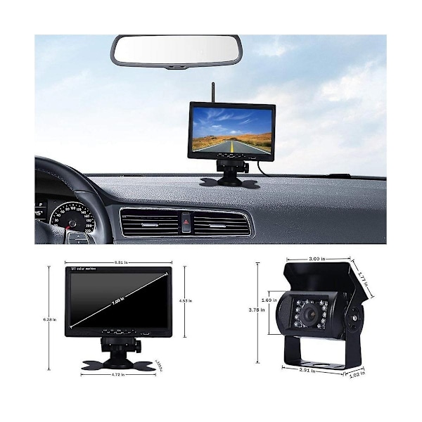 7-tommers Trådløs Monitor Vandtæt Køretøj 2 Bakkamera Kit TFT LCD Monitor Parkeringshjælp til Bus Husbåd Lastbil Autocamper - Perfekt-X42-