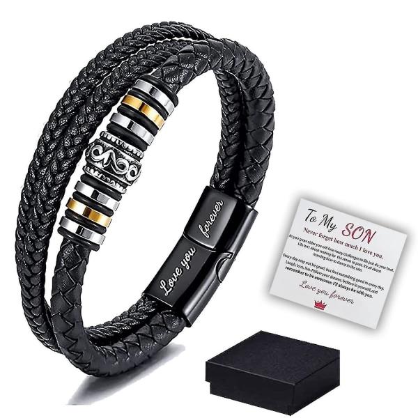 Til min søn - Elsker dig for evigt læderarmbånd, herr Flätat Läder Armband Armband Armband Armband