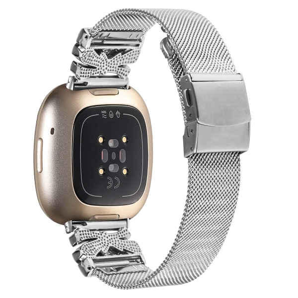 Klokkerem i rustfritt stål for Fitbit Versa3/4/Sense 2 Sølv Silver Sølv