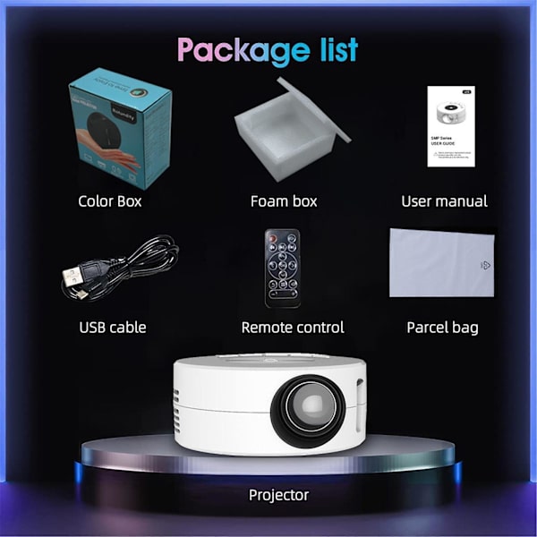 Projektor, 2023 oppgradert miniprojektor, 9500 lumen multimedia-hjemmekino-projektor, fullkabeltilkoblet telefon med samme skjerm