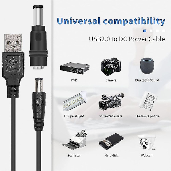 5V DC 5,5 2,1 mm jack ladekabel Power, USB til DC power med 13 udskiftelige stik-YUHAO