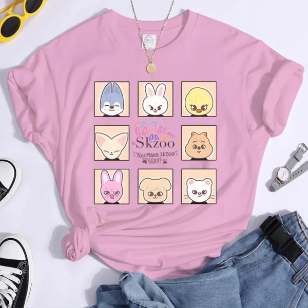 K-POP Stray Kids T-shirt - Herre og Dame T-shirts - Harajuku Y2K T-shirt - Casual Sommer Kortærmede T-shirts til Kvinder - L3274-rosa L3274-pink L3274-pink L