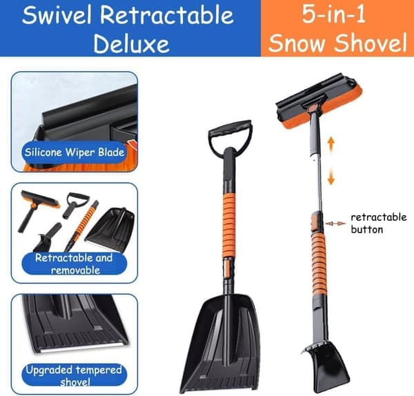 5-in-1 Car Snow Shovel, Snow Brush & Ice Scraper – Multifunctional Snow Remover for Car, Adjustable Length-FY-
