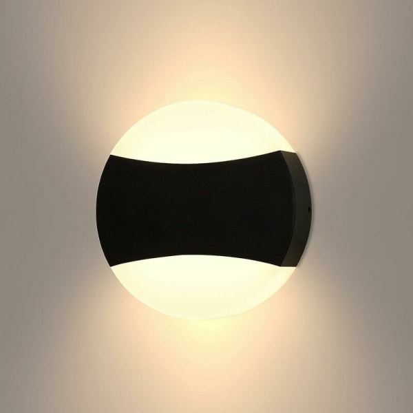 12W Utomhus/inomhus LED-vägglampa IP65 3000K Varmvitt Modern Svart Vattentät 13cm Ljus Vägglampa för Trädgård Terrass Garage Rund Form