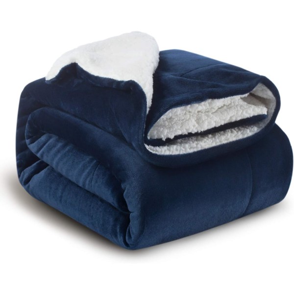 Mörkblå Sherpa Fleecefilt 152x202cm Dubbelsidig mjuk varm flanell Vändbar överkast för soffa