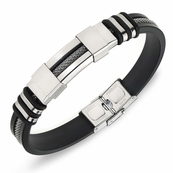 Men's Adjustable Bracelet Silicone Wrap Bracelet Stainless Steel Cuff Bracelet