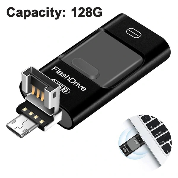Flashminne, 3 i 1 USB 3.0 Minne, Fotominne Extern Lagring USB-minne För iPhone iPad Android Dator 64GB-guld Svart Black 8GB
