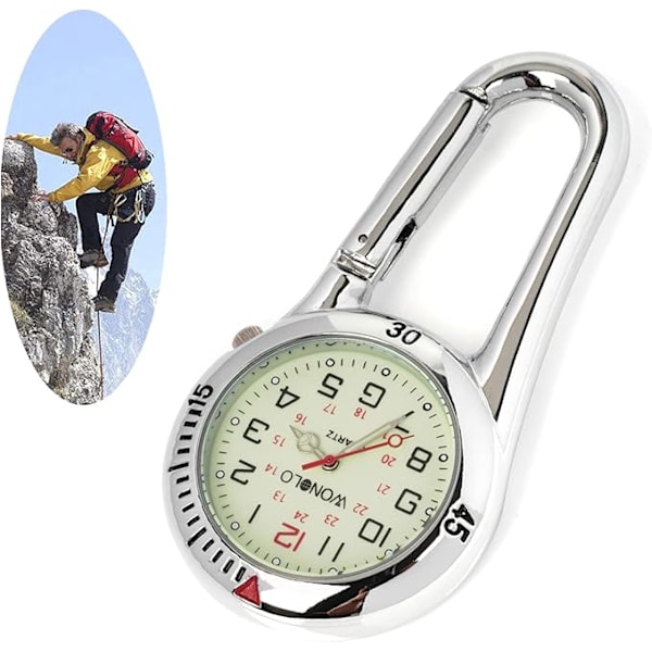 Clip-on karabinkrok lysende urskive FOB-klokke digital for leger sykepleiere helsepersonell kokker sport unisex menn kvinner（Sølv）‘-HJ-