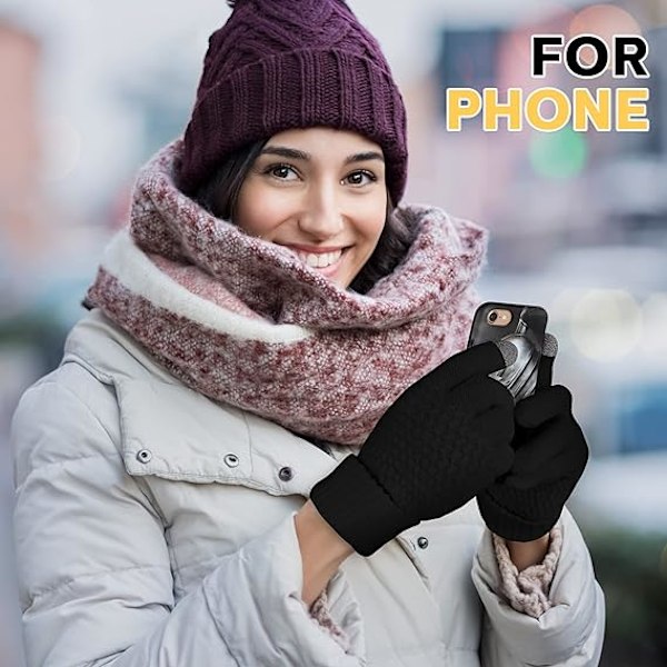 4 par dam vinter touch screen handskar varma fleecefodrade stickade handskar