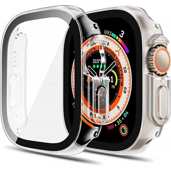 Apple Watch 49mm Ultra Stötdämpande Skal 9H Härdat Glas 2in1 Tra Transparent Transparent