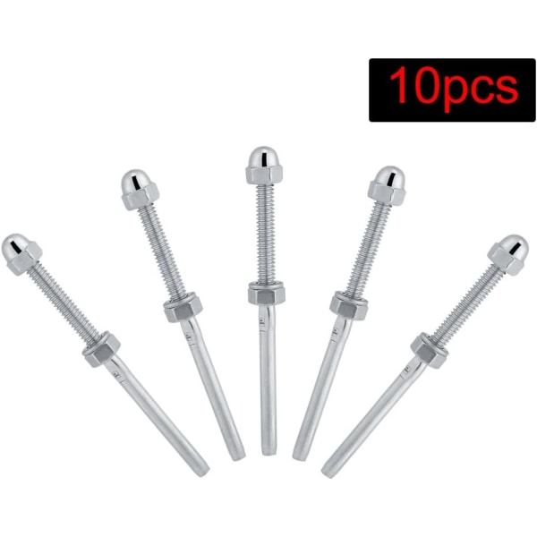 10 stk kabelrekkverk system gjengede terminal stud ender for 1/8 kabelrekkverk rigg hånd sveise rustfritt stål wire tau spenner