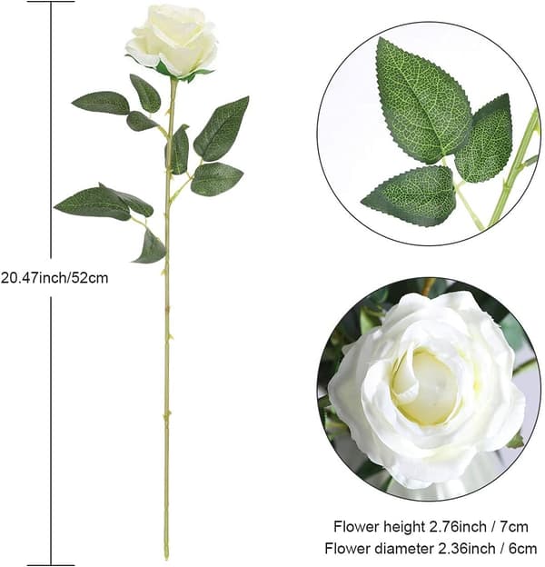 12-pack Artificial Roses Flowers Silk Realistic Flowers, White-FY-
