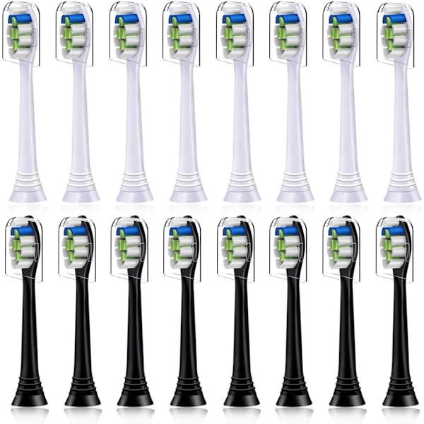 16-pack Ersättningsborsthuvuden Kompatibla med Philips eltandborste. 8 st Vita och 8 st Svarta-XF14-